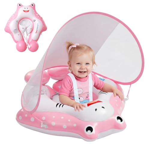 Flotador Bebé con Sombrilla, Flotador Piscina Hinchable para Niños 12-36 Meses, Anillo de Natación con Toldo Desmontable UPF50+, Juguete Asiento para Niños Piscina Playa