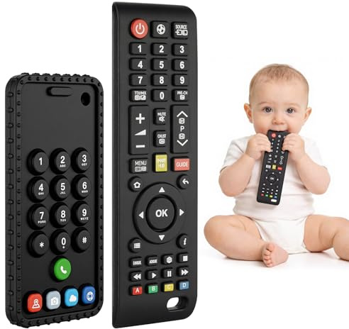 DiULi Mordedor Bebe, 2 Piezas Mordedor de Silicona Alimenticio, Mordedores Mando a Distancia, Mando Juguetes Bebes, Sin BPA y Sin Electrónica, Palitos de Dentición Regalos, Alivio de la Dentición