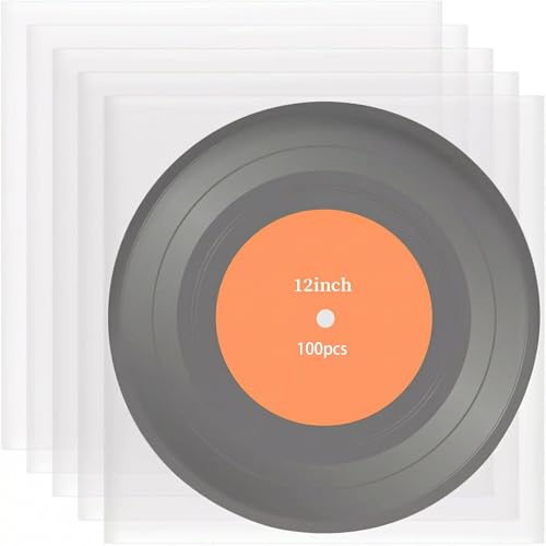100 Pezzi Piazza Buste Vinili 33 Giri, Protezione Antistatica per Dischi Vinile, Vinyl Sleeves Trasparenti, Custodie Plastiche per Vinili da 12 Pollici
