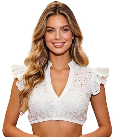 Dirndl Damblus, dirndlblus, vit traditionell blus, vingärmar, dirndlblusar, traditionella dirndlblusar, Oktoberfest kostym, elegant spetsblus, spets, dirndlblus, traditionell blus