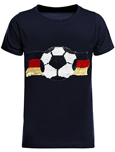 Deutschland Jungen Kinder Wende Pailletten Fussball WM EM 2024 Fan T Shirt 22513 Navy 164