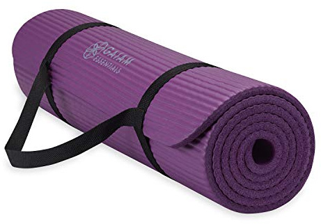 Gaiam Essentials Thick Yoga Mat Fitness & Exercise Mat with Easy-Cinch Carrier Strap, Purple, 72L X 24W X 2/5 Inch Thick, 10mm