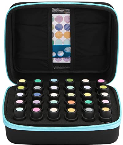 FTINATE 30 Trous Boîte Huile Essentielle Aromathérapie Sac de Rangement Trousses de Toilette Voyage Sac à cosmétiques avec insertions,Bleu