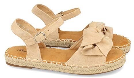 shoes&blues.es Sandalia plana de yute casual con lazo y pulsera ajustable. Coleccion primavera verano. Talla 39 Beige