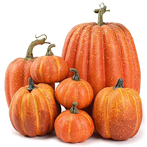 OTMVicor Lot de 7 citrouilles artificielles, décoration d'automne pour Thanksgiving, Halloween, Noël