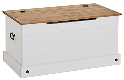 CARO-Möbel Baúl de madera de pino macizo, Cajas en color blanco/marrón