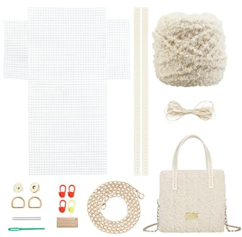 WADORN 18 pz Kit di Borse All'Uncinetto per Maglieria Fai Da Te, A Mano A Maglia Tessuta Borsa Strumento di Creazione di Punto Croce Maglia di Plastica Fogli di Tela Set Borsa Fatta A Mano Kit, Beige