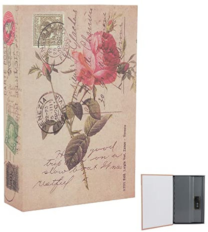Ablagebuch Safe Aufbewahrungsbox, 24 x 15,5 x 5 Buchtresor Mit Schlüssel, Buchsafe Tresor, Wörterbuch Buch Safe für Schmuck, Geld, Bargeld, Wertvolle Objekte, Büro/Hause (Rosentagebuch Stil)