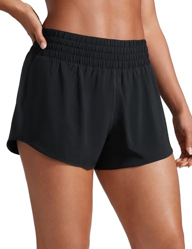 CRZ YOGA High Waisted Running Shorts for Women 2.5 - Mesh Liner Quick Dry for Workout Sport Athletic with Zipper Pocket Black Small