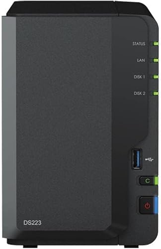 Synology DS223 24 TB 2 Bay Desktop NAS-lösning installerad med 2 x 12 TB Seagate Ironwolf-enheter