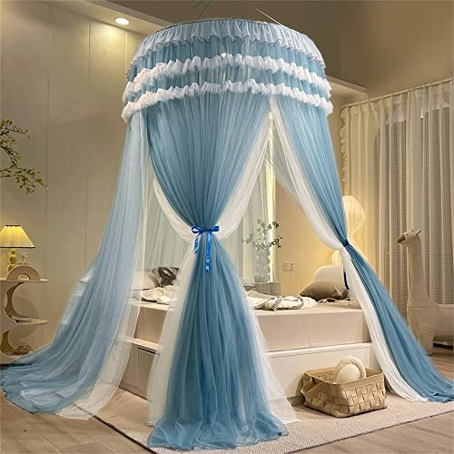 Surwin Cupola Zanzariera, Baldacchino per Letto Matrimoniale/Singolo/Bambini/Adulto Rotonda Baldacchino Protezione dalle Zanzare per Campeggio Lettura Camera da Letto (Mare Blu)