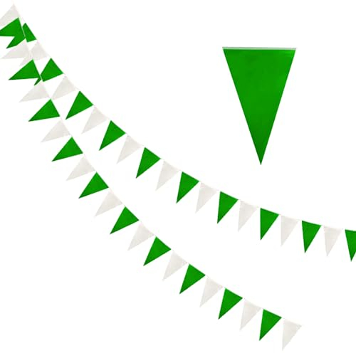 Wimpelkette Outdoor 2 Stück, Wimpel Girlande Draußen 8M，Wetterfest Stoff Grün Weiß, Aufhängen Wimpelketten für Outdoor Geburtstag Party Hochzeit Festival Dekoration（Kunststoff）