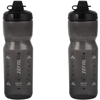 ZEFAL Pack Sense Soft 80 No-Mud - Lot de Deux Bidons Velo et VTT - Gourde Sport Souple et Inodore - Bidon Eau Sans BPA - Tetine Silicone - Noir Fumé, 2 x 800 ML