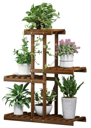 MENAYODA Blumenständer Holz,3 Ebenen Pflanzenregal Indoor Blumenbank Pflanzentreppe für Balkon, Garten, Wohnzimmer