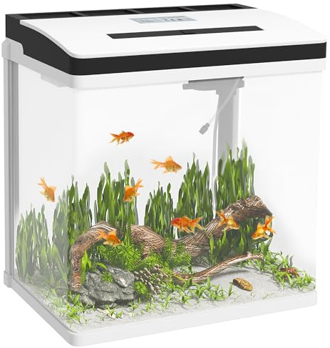 PawHut Acuario de Cristal de 28L con Sistema de Filtro 38x26x39,5 cm Blanco
