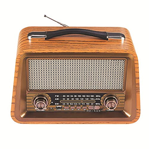 Silriku Bärbar retro radio trådlös Bluetooth-högtalare HIFI stereo AM/FM radiospelare USB TF AUX MP3, gul träfärg