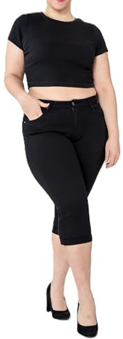 Lusty Chic Femme Taille Haute Capri Jean Pantacourt Grande Tailles, Chic et Élastique (5XL, Noir)