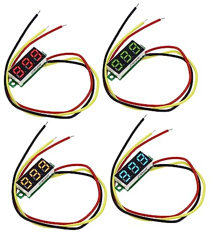CHILDWEET Voltmetro Digitale 0- per Batteria Auto e Moto 4 Pezzi Display Lcd Tre Fili Monitoraggio Veloce e Stabile per Uso Automotive