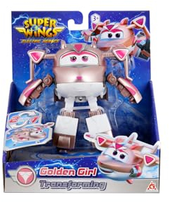 Super Wings - Transformations-Flugzeug Golden Girl in Rosegold-Weiß, ca. 12,5 cm große Spielfigur für Kinder, verwandelbares Spielzeug-Flugzeug und Roboterfigur