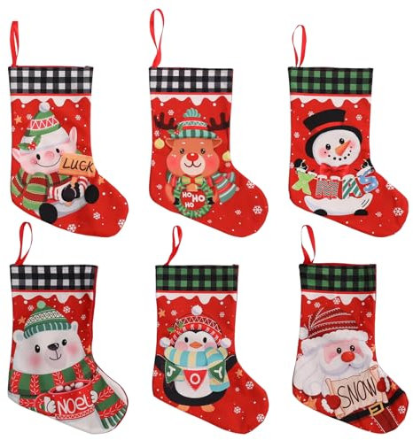 Sporgo 6 Stück Weihnachtsstrumpf Set: Groß Nikolausstrumpf, Nikolausstiefel zum Befüllen und Aufhängen, Nikolaussocke Weihnachtsbaum Anhänger, Weihnachtsdekoration für Weihnachtsbaum, Kamin, Wand