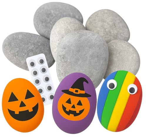 Pebbles for Painting – Rock Painting Kit with 6 Large Stones (8–10 cm) & 12 Googly Eyes for Crafts, Art & Pebble Art Projects