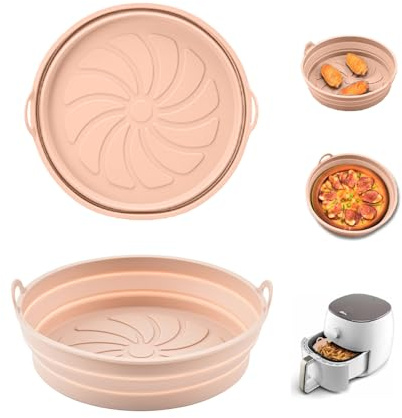 2 stampi in silicone per friggitrice ad aria calda Airfryer in silicone riutilizzabile accessorio tappetino in silicone per aria condizionata, forno a microonde, forno (2 pezzi, forma rotonda, rosa)