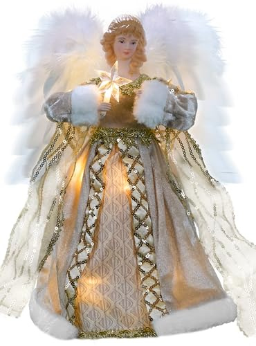Cyraft Moving Angel Tree Topper with Lights, 30cm Gold, Separately Controlled Flapping Wings and Bright LEDs, 6 On / 18 Off Hours Cycle