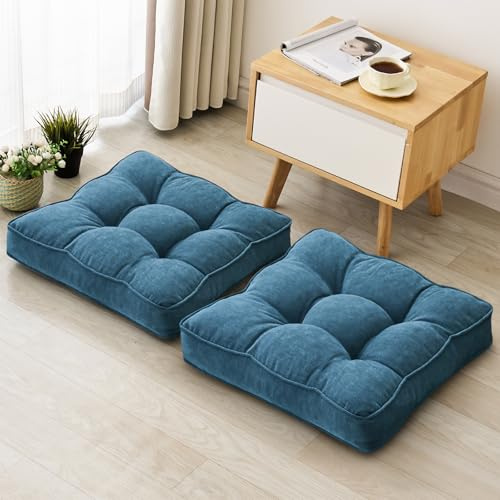AS AWESLING Floor Pillows Set of 2 | Meditation Cushions | 55cm x 55cm Floor Seating with Shredded Foam Padding | for Adults, Yoga, Living Room (SQUARE, NAVY, 55CM × 55CM)