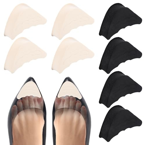 4 Pairs Toe Inserts for Shoes Too Big Adjustable Shoe Filler Inserts Half-Size Toe Pads for Women and Men Cushion Insert for Loose Shoes, High Heels, Sneakers, Boots, Black and Beige