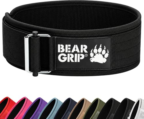 Bear Grip självlåsande tyngdlyftningsbälte – dödlyft, bodybuilding, Squat & Powerlifting – premium tyngdlyftning gymbälte för crossfit och olympisk lyftning för män och kvinnor – (svart, ny logotyp, L