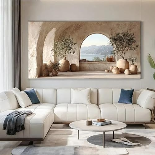 LZMASM Tableau moderne sur toile représentant la mer Méditerranée et un olivier, idéal pour la décoration de votre salon (60 x 120 cm, sans cadre).