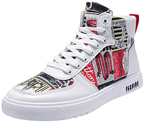 High Top sneakers, män, vita sneakers, sportskor – platta, halkfria fritidsskor, sneakers, promenadskor, moderiktiga, fritid, gator, löparskor, joggingskor, snörning, boardskor