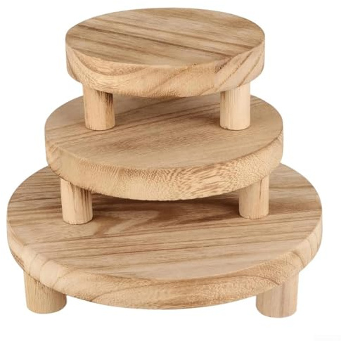 Soporte para plantas de madera natural, paquete de 3 bandejas elevadoras redondas para macetas, para decoración de exhibición de jardín interior al aire libre (fuego ligero)
