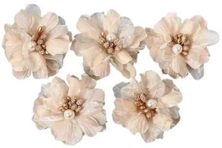 2/5 stycken chiffong konstgjorda blommor garn falsk för heminredning bröllop dekoration gör-det-själv brud hår kläder krans tillbehör (champagne, 5 st)