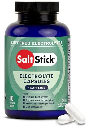 SaltStick Caps PLUS 100 Salz & Mineralstoffkapseln mit Elektrolyten (Natrium, Kalium, Calcium, Magnesium), Vitamin D3 und Koffein, 110 g