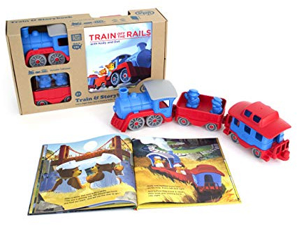 Green Toys Train & Storybook Set - Pretend Play, Motor Skills, Reading, Kids Toy Vehicle Gift Set. No BPA, phthalates, PVC. Dishwasher Safe, Recycled Materials, Made in USA.