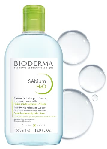 Bioderma Sébium H2O Micellar Water - Purifying Cleanser to Remove Make Up, Impurities & Pollution for Acne Prone, Oily & Combination Skin - Prevent Blemishes, 500ml