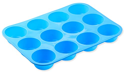 Amison, teglia in silicone con 12 pirottini per muffin, per biscotti e cupcake, antiaderente, modellata, senza bisfenolo A, lavabile in lavastoviglie