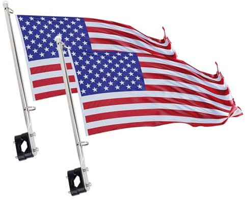 2 Pack Universal Boat Flags with Boat Flag Poles, Stainless Steel Rail Mount Flag Poles, USA Flag with 50 Stars Boat Accessories