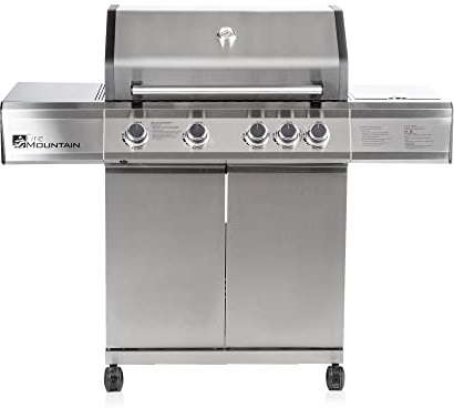Fire Mountain 4 Burner Premier Plus BBQ - Gas, Stainless Steel Burners, Side Burner, Large Barbeque Grill, Includes Protective Cover, Barbeque Grill Outdoor, Perfect for Garden Parties