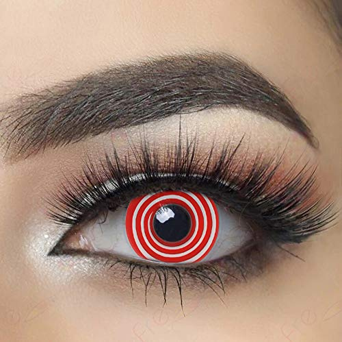 MYSA LENS® Lentilles De Contact De Couleur Fantaisie Crazy Lens Cosplay Yeux Rouge Spirale Red Solution Pour Lentilles 10ML Etui Offert 12 Mois sans correction