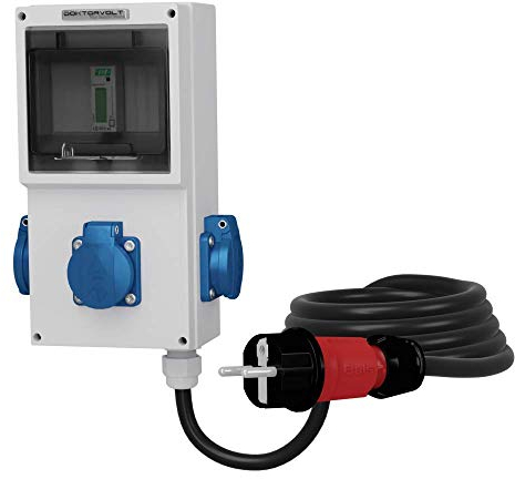 Distributeur de courant de chantier 3 x 230 V Compteur électrique mobile MID 3 x 2,5 mm² Distributeur de courant avec compteur Mennekes Boîtes Doktorvolt 4302