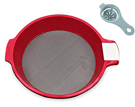 Setaccio per Farina da Cucina, Setaccio per Farina in Plastica Rossa con Setaccio in Acciaio Inossidabile a Maglia Fine, Raschietto e Separatore per Albume per Setacciare Cibo, Farina