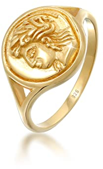 Elli Anillos Anillo de sello de las señoras de la moneda de la tendencia del blogger de la mirada de la vendimia en la plata esterlina 925