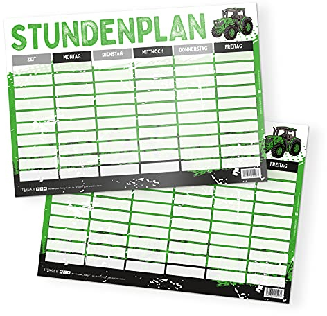 itenga Stundenplan DIN A4 Motiv Traktor doppelseitig eine Seite abwischbar 300g Karton passend für Schulanfang Jungen und Mädchen