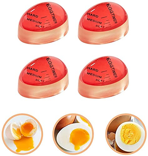 Egg Timer for Boiling Egg, 4 Pack Eco-Friendly Resin Egg Timers, Heat Sensitive Soft Medium Hard Boiled Egg Color Changing Timer Reusable Food Grade Safe Egg Timer Kitchen Gadget Tools, BPA Free