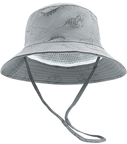 SEYUFN Bob Chapeau de Soleil Bébé Garçon Chapeaux de Seau à Bord Large Bébé Fille Chapeau de Coton Réglable UV Protection Chapeaux d'été pour Enfants (2-4 Ans, Gris Dinosaure)