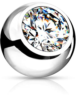 Paula & Fritz® Piercing Ersatz-Kugel 4-mm Silber Zirkonia Klar Edelstahl Innengewinde 1,6-mm Stärke Kombinierbar Barbell Labret Surface Nipple Ball