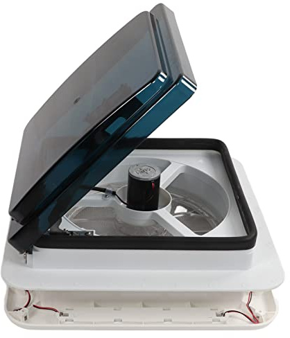 14 RV Roof Vent Fan, 12V 10 Blades RV Roof Vent Fan with 4 LED Light Strips, Reversible One Key Switch Dual Mode Air Ventilation Ceiling Fan Universal for Camper Van Trailer