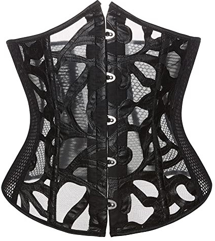 SHYMMUO Mesh Unterbrust Korsett Sexy Knochen Mode Push Up Taille Trainer Cincher Ausgehen Tops für Frauen, Schwarz, X-Small